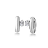 Silver Small Hoop,  White Rhodium, Natural White Topaz + Key Gift